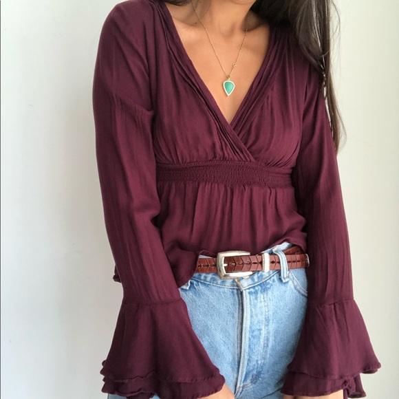 Aeropostale Tops - Aeropostale burgundy bell sleeve wrap top S/P